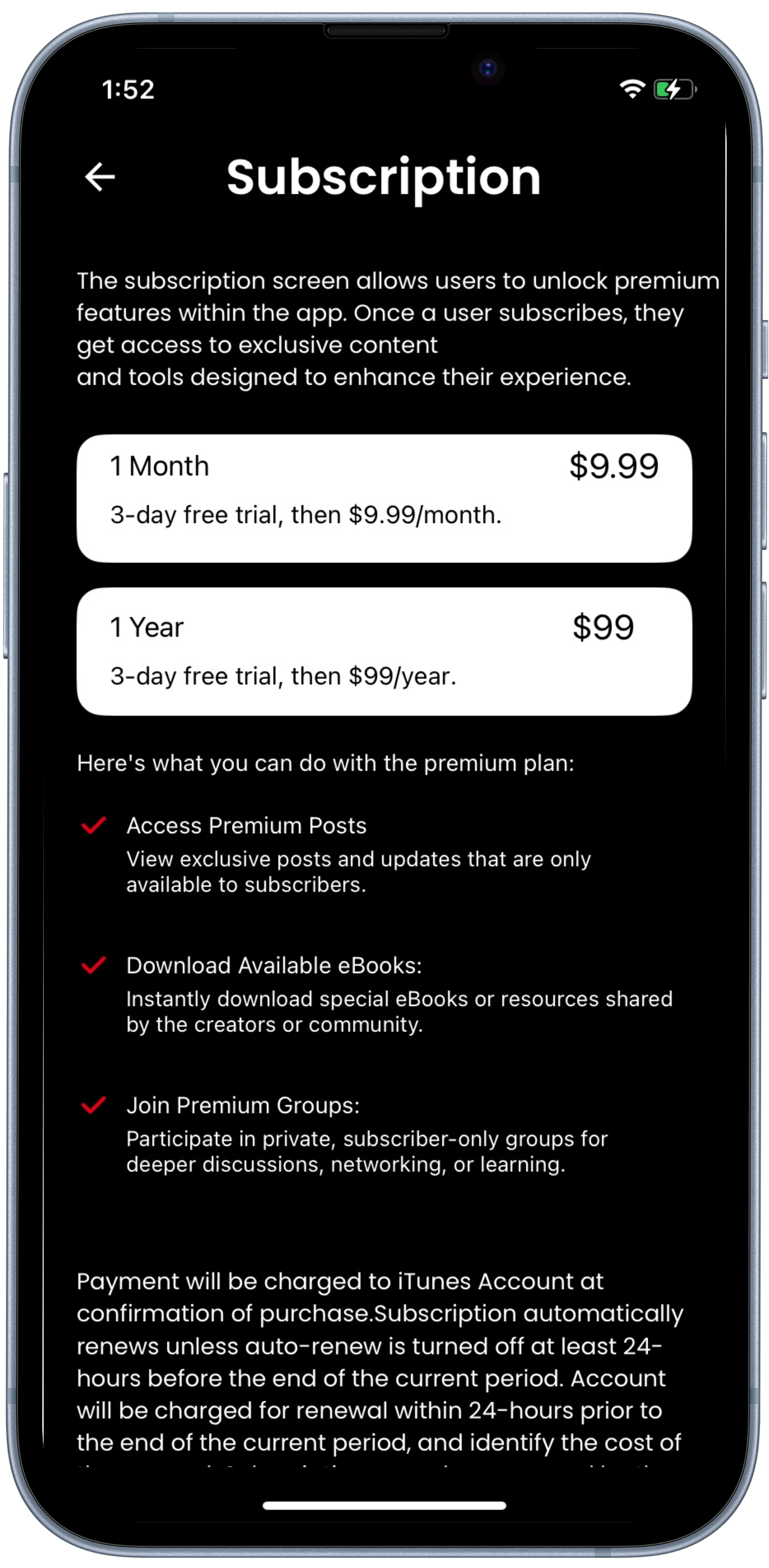 SCI All Access subscription screen